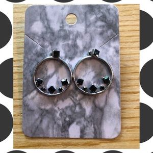 New! Sterling Silver Round Black Stone Earrings!
